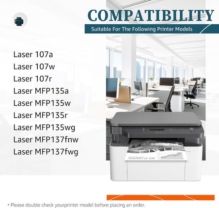 106A HP 106A W1106A Toner Kartuşu HP Lazer 107w 107a 107r HP Lazer MFP 135wg 135a 135r 135w 137fnw için Uyumlu (1 Siyah, Çipli)