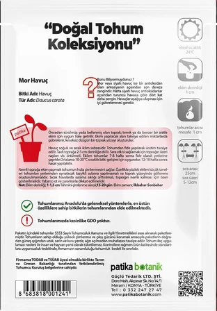 450 Adet Yerli Ata Mor Havuç Tohumu