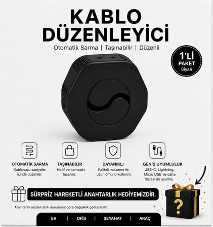 VeltroniX Kablo Düzenleyici ve Otomatik Kablo Sarma Aparatı – USB Şarj Kablosu Toplayıcı, Telefon Kablo Organizer, Taşınabilir Kablo Sarıcı.(siyah)