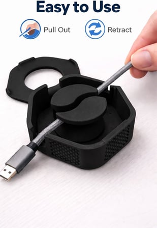 VeltroniX Kablo Düzenleyici ve Otomatik Kablo Sarma Aparatı – USB Şarj Kablosu Toplayıcı, Telefon Kablo Organizer, Taşınabilir Kablo Sarıcı.(siyah)