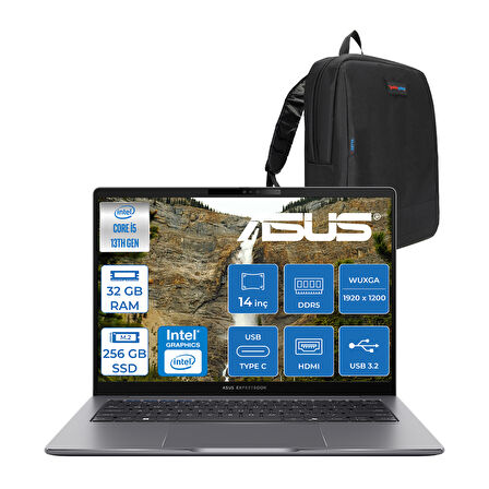 Asus Expertbook P3 P3405CVA Intel Core I5-13420H 32GB Ddr5 256GB SSD Freedos 14" 300NITS Wuxga Intel UHD Taşınabilir Bilgisayar ZP3405CVAF011+ZETTAÇANTA