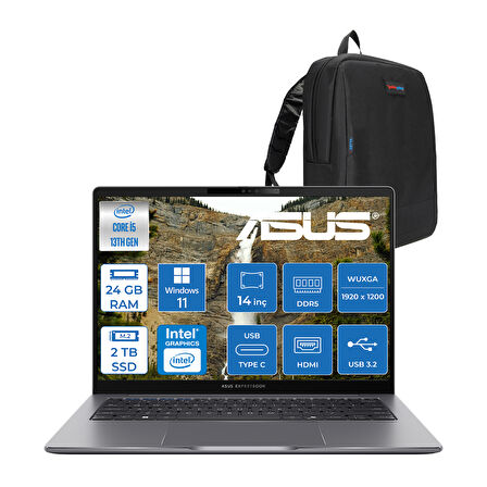 Asus Expertbook P3 P3405CVA Intel Core I5-13420H 24GB Ddr5 2tb SSD Windows 11 Pro 14" 300NITS Wuxga Intel UHD Taşınabilir Bilgisayar WP3405CVAP009+ZETTAÇANTA