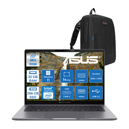 Asus Expertbook P3 P3405CVA Intel Core I5-13420H 32GB Ddr5 256GB SSD Windows 11 Pro 14" 300NITS Wuxga Intel UHD Taşınabilir Bilgisayar WP3405CVAP011+ZETTAÇANTA
