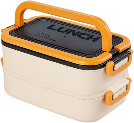 Taşınabilir Yemek Kabı 2 Katlı Lunch Box Diyet Beslenme Kutusu Saklama Kabı Çatal Kaşıklı Sefer Tası (sarı)