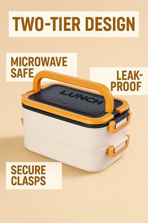Taşınabilir Yemek Kabı 2 Katlı Lunch Box Diyet Beslenme Kutusu Saklama Kabı Çatal Kaşıklı Sefer Tası (sarı)