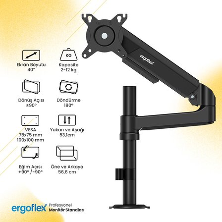 Ergoflex EF S10 Siyah 22-40inch Amortisörlü 12 kg Monitör Standı 2026 Versiyon
