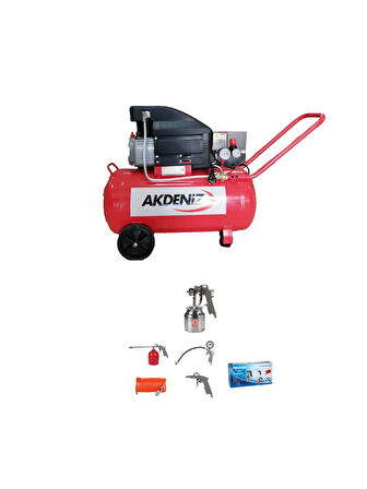 Akdeniz 2 HP 50 LT Hava Kompresörü 8 Bar+Hava Kompresör Seti 5 Parçalı 5 parça