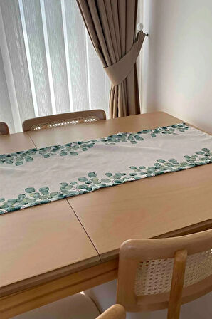 Keten Görünümlü Yaprak Desenli Runner 40x140