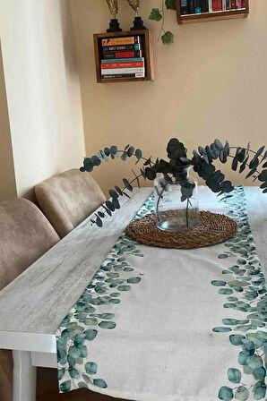 Keten Görünümlü Yaprak Desenli Runner 40x140
