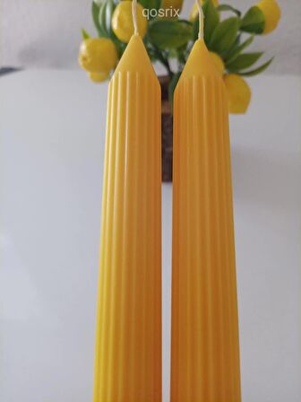 2'li Sarı Şamdan Mumu 1. Kalite Doğal Kokulu Uzun Çubuk Konik Mum