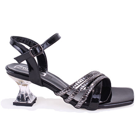 Dagoster DZA07-1284055 Siyah Rugan Şeffaf Topuklu Abiye Kadın Ayakkabı