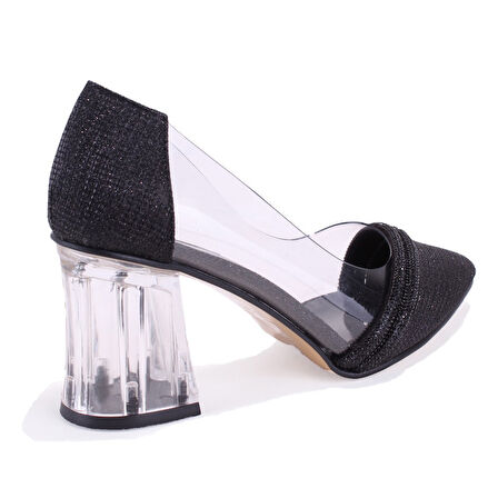 Dagoster DZA07-11153806 Siyah Şeffaf Topuklu Abiye Kadın Ayakkabı