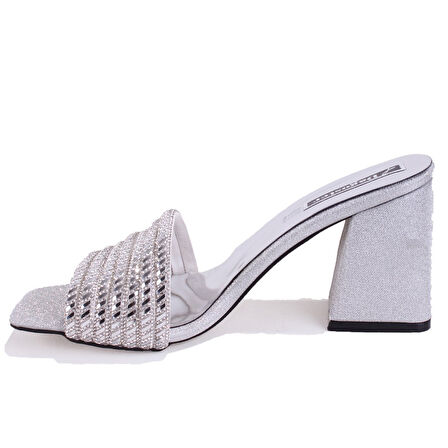 Dagoster DZA07-1284108 Gümüş Topuklu Abiye Kadın Terlik