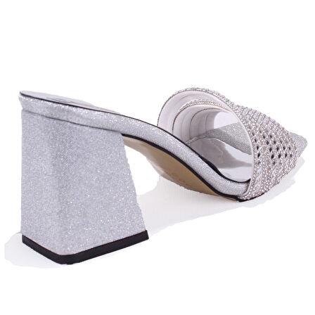 Dagoster DZA07-1284108 Gümüş Topuklu Abiye Kadın Terlik