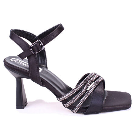 Dagoster DZA07-1284058 Siyah Saten Kısa Topuklu Abiye Kadın Ayakkabı