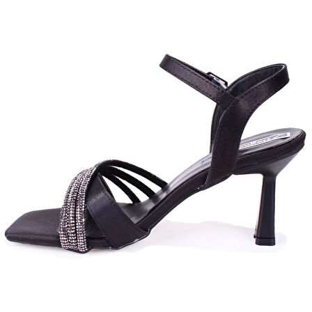 Dagoster DZA07-1284058 Siyah Saten Kısa Topuklu Abiye Kadın Ayakkabı