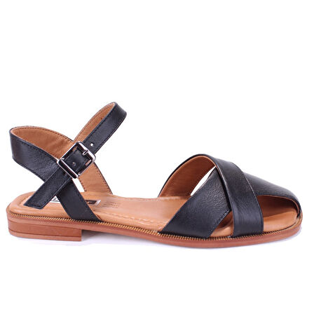 Dagoster DZA07-60216243 Siyah Günlük Ortopedik Deri Spor Kadın sandalet