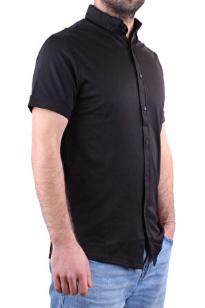 Twister 1853 Siyah Kısa Kol Günlük Pamuklu Erkek Gömlek