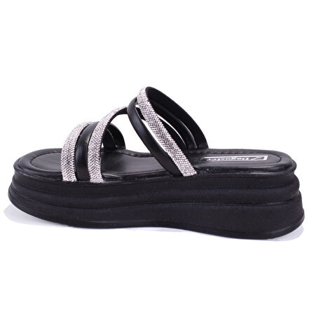 Dagoster DZA07-1241305 Siyah Taşlı Spor Kadın Terlik