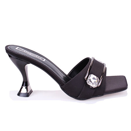 Dagoster DZA07-1136804 Siyah Saten Klasik Topuklu Kadın Terlik