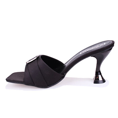 Dagoster DZA07-1136804 Siyah Saten Klasik Topuklu Kadın Terlik