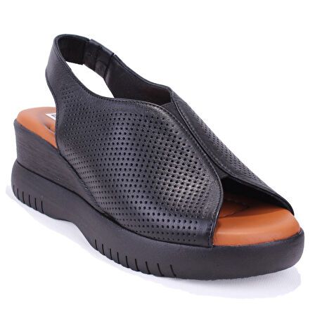 Dagoster DZA07-9972521405 Siyah Günlük Ortopedik Deri Kadın sandalet