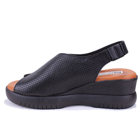 Dagoster DZA07-9972521405 Siyah Günlük Ortopedik Deri Kadın sandalet