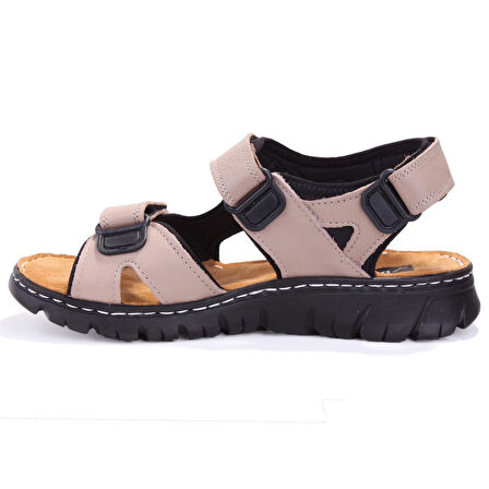 Dagoster DMA77-051 Bej Ortopedik Günlük Erkek Deri Sandalet