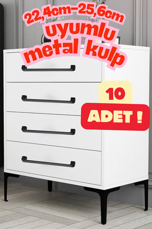 10 Adet Radius Siyah Metal Mobilya Kulpu 256 mm 25,6 cm Uyumlu Modern Mutfak Dolabı Çekmece Kulbu