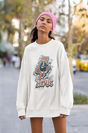 Rock Metal Müzik Grubu Baskılı Unisex Oversize AC DC Sweatshirt