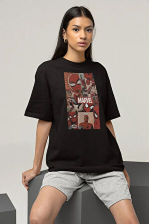 Marvel Spider-Man Baskılı Unisex Tişört, Oversize Örümcek Adam Tişört