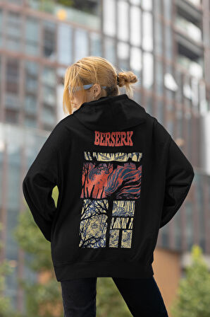 Arka Ön Anime Baskılı Oversize Hoodie, Unisex Berserk Sweatshirt