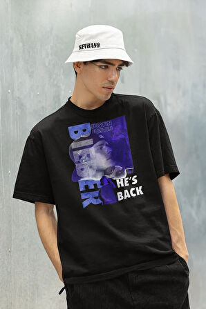 He Is Back Justin Bieber Baskılı Unisex Tişört, Oversize Şarkıcı Tişört