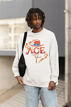 Ace Anime Karakter Baskılı Unisex Oversize Sweatshirt