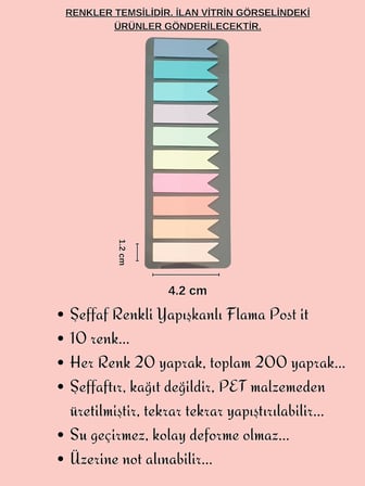 Sticky Notes Şeffaf Renkli Yapışkan Not Kağıtları FLAMA