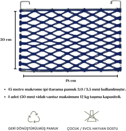 Makrome Vantuzlu Hamak Cam Kedi Yatağı (Gül Grisi)