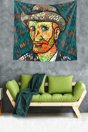 Ontheclouds Yıldızlı Geceler Van Gogh Desenli Leke Tutmaz Kadife Dokulu Kumaş Duvar Örtüsü Duvar Halısı Tapestry, 140 x 140