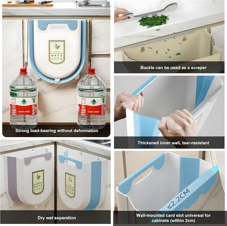 Kyrotech Katlanabilir Körüklü Mutfak Dolap İçi Çöp Kovası – 20kg Taşıma Kapasiteli, Kompakt ve Dayanıklı Atık Kutusu, Kolay Montajlı Plastik Çöp Kovası, Pratik ve Hijyenik Kullanım, 13x22x25 cm