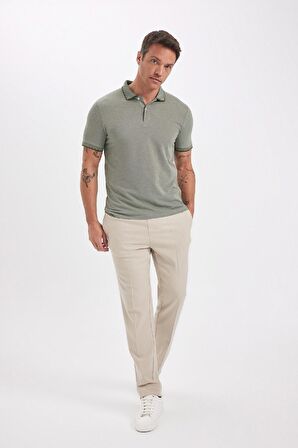 Slim Fit Kıvrılmaz Polo Yaka Kol Bantlı Pamuklu Tişört