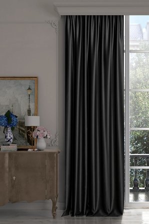 Yüksek Kaliteli%100 Işık Geçirmez Blackout Fon Perde, Termal Karartma Güneşlik Perde,Siyah 250 X 250