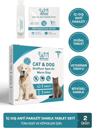 Kedi Köpek Worm Stop İç Dış Parazit Damla Tablet Seti