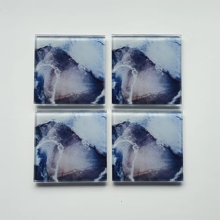 4'lü Takım | Cam Bardak Altlığı | 10cm X 10cm | (OCEAN DESEN)