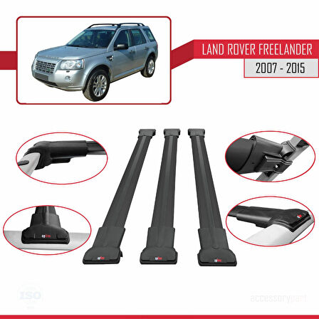Land Rover Freelander 2 (L359) 2007-2015 Arası ile Uyumlu FLY Model Ara Atkı Tavan Barı Siyah 3 Adet