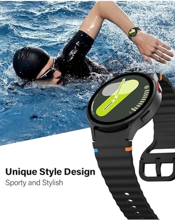 Covpor Wave Soft Silikon Spor Kordon Samsung Galaxy Watch 7 6 5 4 FE 40 44 mm Classic 42 43 46 47 mm ile uyumlu -Siyah