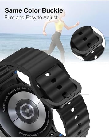 Covpor Wave Soft Silikon Spor Kordon Samsung Galaxy Watch 7 6 5 4 FE 40 44 mm Classic 42 43 46 47 mm ile uyumlu -Siyah