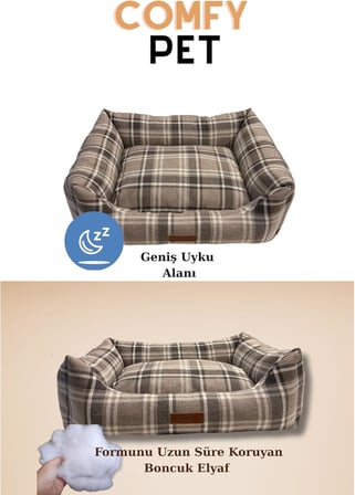 Jungolica Comfy Pet Kedi ve Köpek Yatağı Bej/Oeko-Tex Sertifikalı Dokuma Kumaş, Yıkanabilir Fermuarlı Minder, Destekleyici Yapı, Kaydırmaz Taban (Bej, Large 58 × 70 × 22 CM)