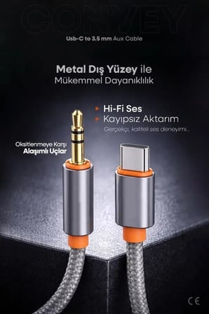 Convey 3.5mm Aux to Type-C Kablo 1 Metre