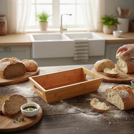 Bambu Ekmek Sepeti ve Sunumluk (33x15x7 cm) | Doğal Ahşap Modern Meyve, Sebze ve Servis Sepeti | Antibakteriyel ve Şık Tezgah Üstü Düzenleyici