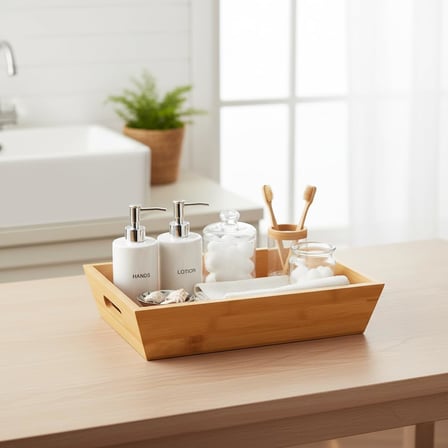 Bambu Ekmek Sepeti ve Sunumluk (33x15x7 cm) | Doğal Ahşap Modern Meyve, Sebze ve Servis Sepeti | Antibakteriyel ve Şık Tezgah Üstü Düzenleyici