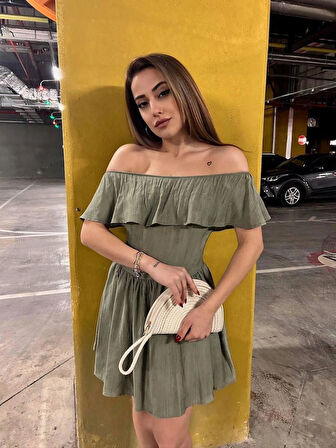 KAYIK YAKA MİNİ YAZLIK ELBİSE